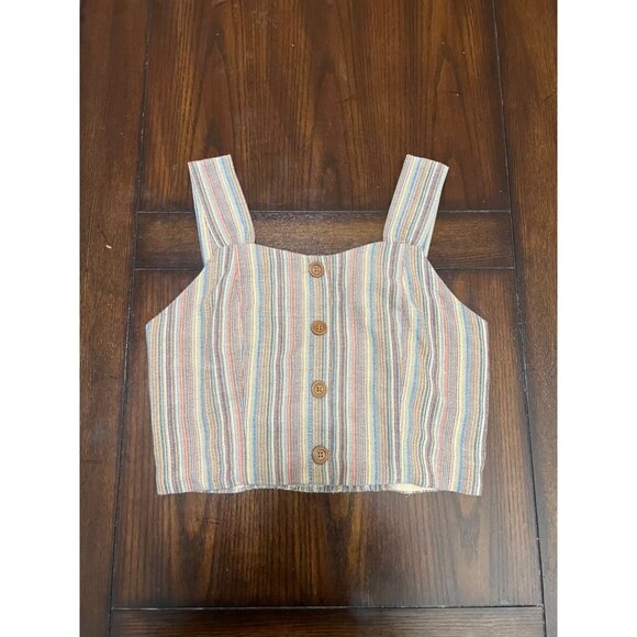 Paper Crane Vertical Stripe Cropped Tank Top Front Button Shirt Anthropologie M - Picture 1 of 6